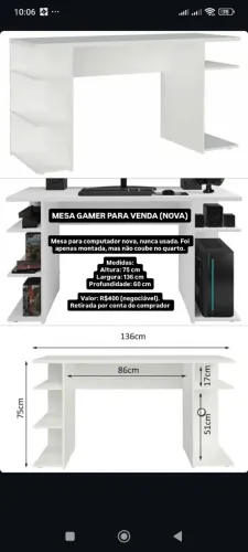 Vendo mesa para computador nunca usada, apenas montada mais não deu no meu espaço.