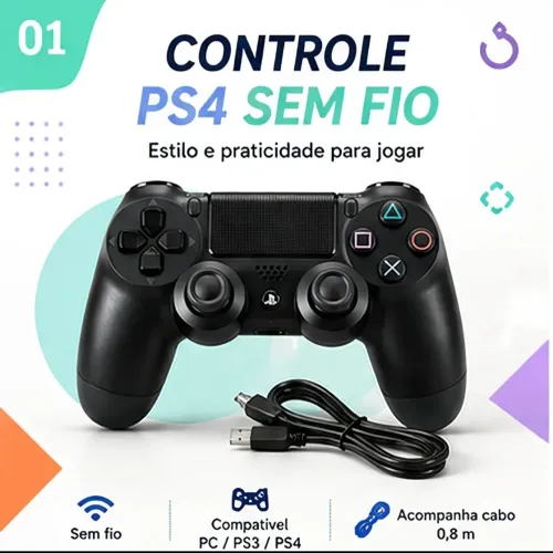 Controle Sem Fio para PS4, PS3 e PC com Entrada para Fone