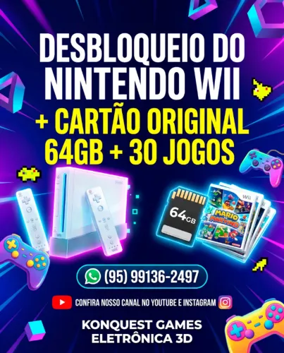 KIT DE DESTRAVE PARA NINTENDO WII + CARTÃO SD 64GB +30 JOGOS