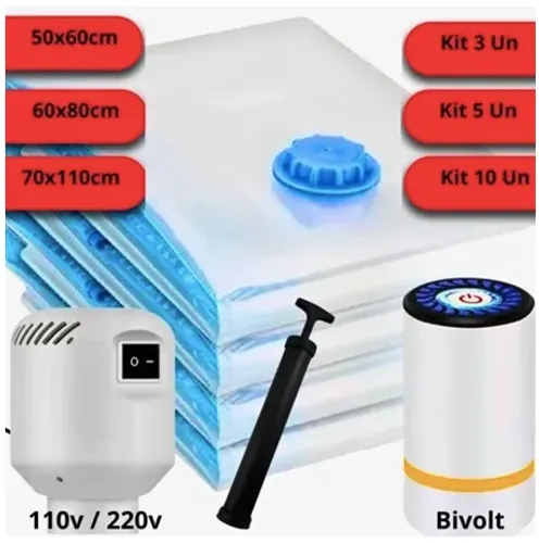Kit 10 Saco Vácuo Bomba Usb Elétrica Manual Recarregável Guarda Roupa Organização Roupas