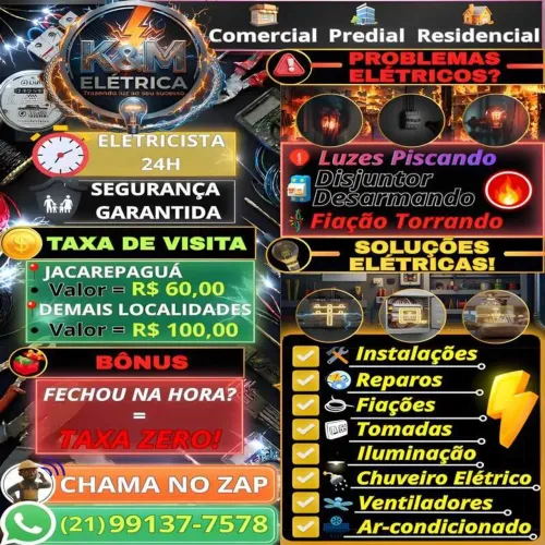 ELETRICISTA 24H - K&M ELÉTRICA - ATENDEMOS (RIO E GRANDE RIO)