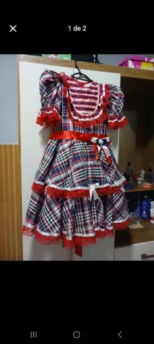 Vestido infantil Xadrez com detalhe de Renda e Laço Junino
