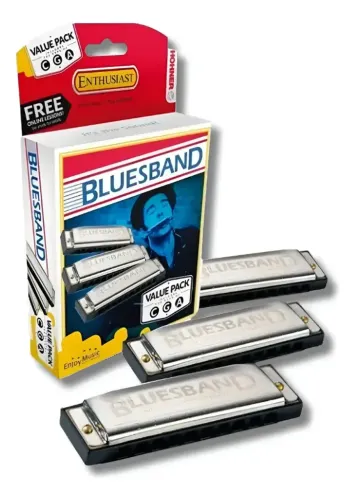 Kit 3 Gaitas Harmônica Diatônica Blues Band Dó Sol Lá Hohner