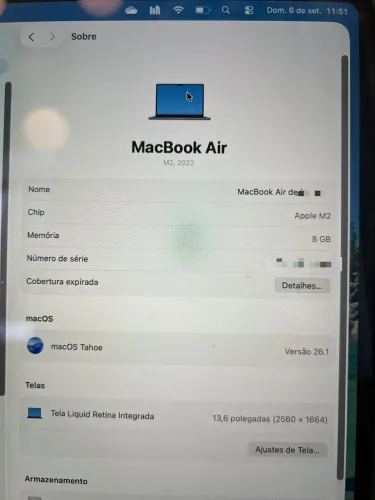 Mackbook air m2/2022 em excelente estado!!