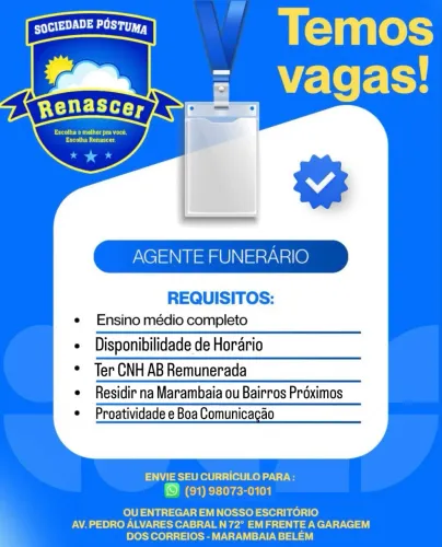 Vaga para Agente Funerário CNH Remunerada