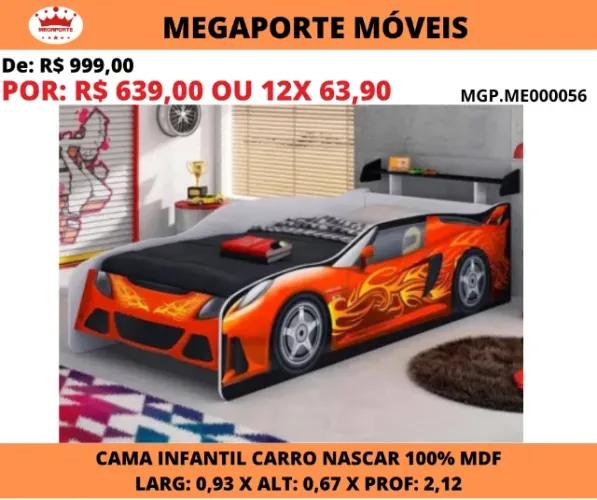 Cama Infantil Solteiro Carro Nascar MDF
