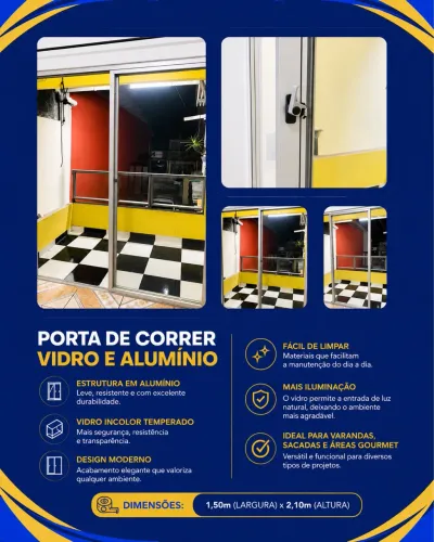 Porta de Correr de Vidro e Alumínio