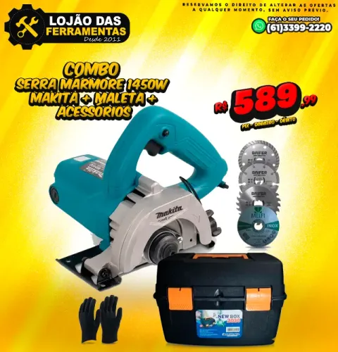 Combo Serra Mármore 1450w Makita + Maleta + Acessórios