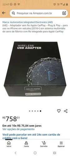Adaptador sem fio Apple carplay