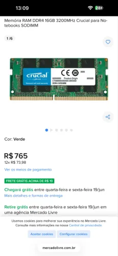 Memória ddr4 16GB promoção
