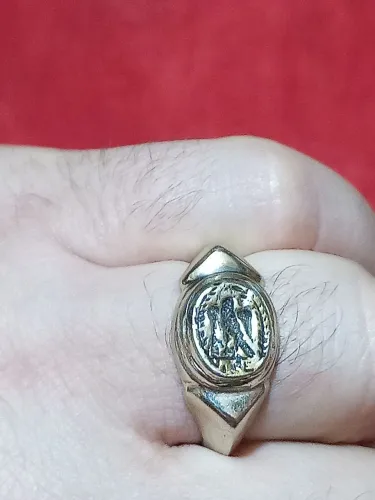 Anel Selo Antigo em Prata Águia Romana Inscrição AEL (Legião Romana)