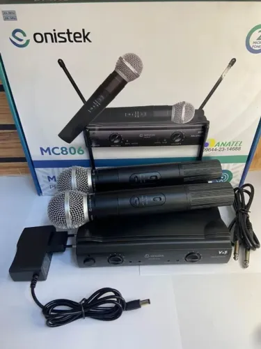 Kit 2 Microfones Sem Fio Onistek MC806 Profissional VHF Para Igreja E Karaoke