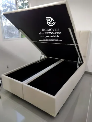 Cama box completa Baú Super King 1.93x2.03 Bipartido Blindado com Pistão a Gás