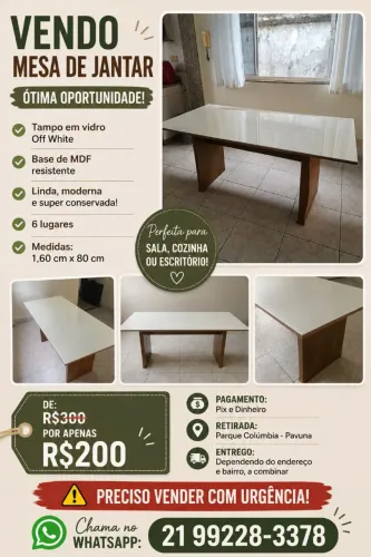 VENDO MESA DE JANTAR. ÓTIMA OPORTUNIDADE!