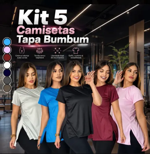 Kit 5 camisetas academia tapa bumbum