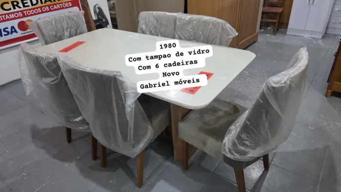 MESA TAMPO DE VIDRO COM 6 CADEIRAS NOVA