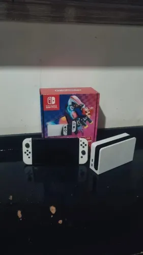 Nintendo Switch OLED Branco + Mario Kart + Stardew Valley + Cuphead + Bag | Completo