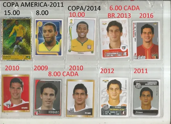 FIGURINHAS JOGADORES - GANSO/DIRMINO/HERNANES/R. GAUCHO/ROBINHO/D.ALESSANDRO/MIRANDA/R. CE