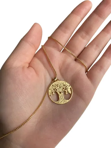 Colar Pingente Feminino Masculino Árvore da Vida Dourado