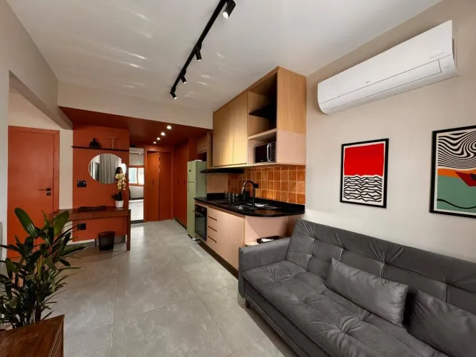 Apartamento mobiliado de 62m² para locação na Ponta da Praia Quadra do mar em Santos