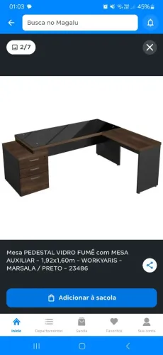 Mesa PEDESTAL VIDRO FUMÊ com MESA AUXILIAR 1,92x1,60m<br>MESA AUXILIAR - 1,92x1,60m