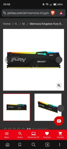 Memória DDR5 2x32GB 64gb Kingston Fury Best RGB 5600mhz
