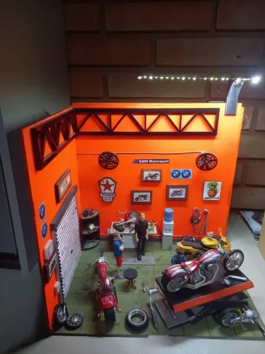 diorama oficina de motos escala 1:18