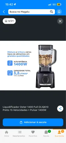 Liquidificador Oster 1400 Full OLIQ610 Preto 15 Velocidades + Pulsar 1400W