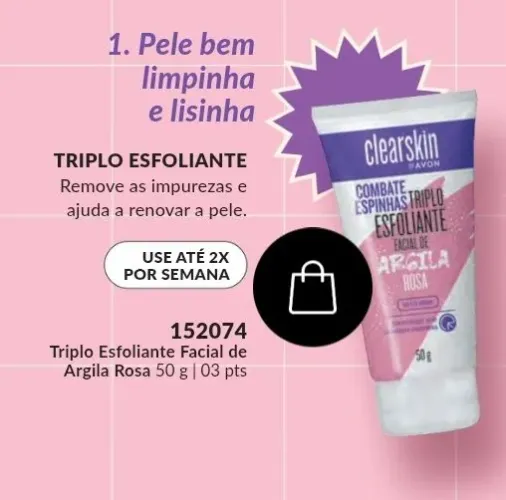 Triplo Esfoliante Facial de Argila Rosa Avon Clearskin 50g