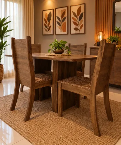 ? MESA DE MADEIRA COM 04 CADEIRAS?