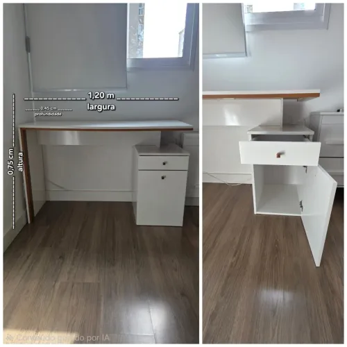 Mesa de Estudos Branca c/ Detalhe Amadeirado<br><br>Amadeirado