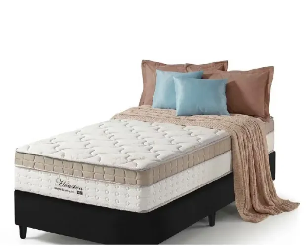 Cama Box Solteiro King Preto + Colchão Molas Ensacadas Pillow In Zidi Houston 96x203x65cm