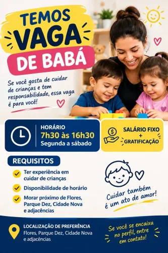 Vaga para babá no bairro de Flores (Parque das nações)