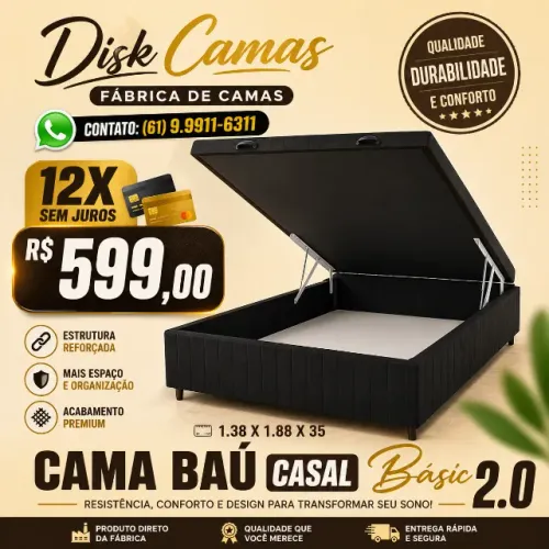 Cama Baú Casal Basic 2.0 por apenas R$599,00! DIRETO DA FÁBRICA!