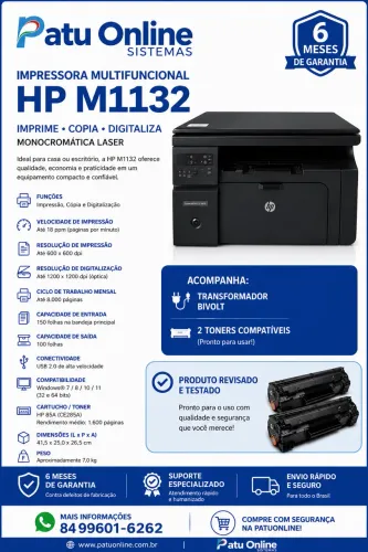 IMPRESSORA Hp M1132 acompanha transformador e 2 toners.