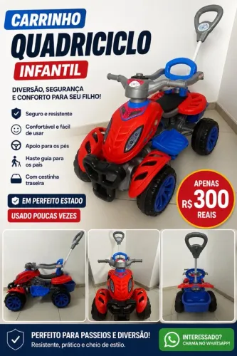 Carrinho Quadriciclo Infantil com Haste 