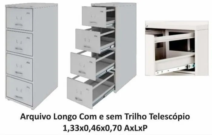 Armário arquivo longo aço com trilho telescópico Amapá Chapa 22# *novo embalado