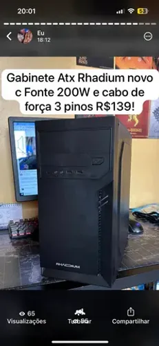 Gabinete atx novo na caixa com fonte