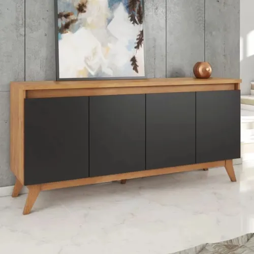 Buffet Filipe com 4 Portas larg. 1.56m Mel/Preto rf3