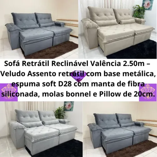 Sofá Retrátil Reclinável Valência 2.50m -Veludo LD