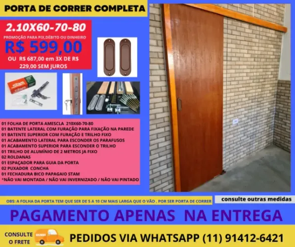 porta de correr cód V17 210X80 - pagamento na entrega