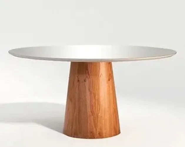 Mesa Moscou 110x110 Base Moscou Tampo MDF Laqueado Redondo Canela.Off White Sala Vip Movei