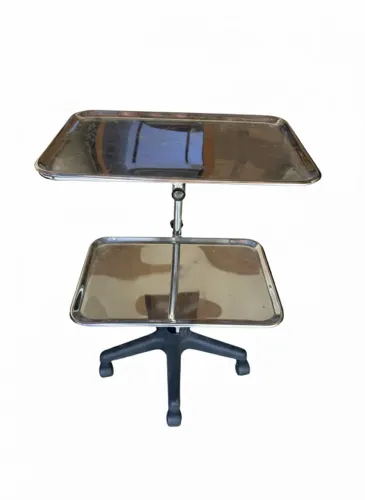Mesa Auxiliar em Aço Inox com Rodízios - Regulável, 2 Bandejas