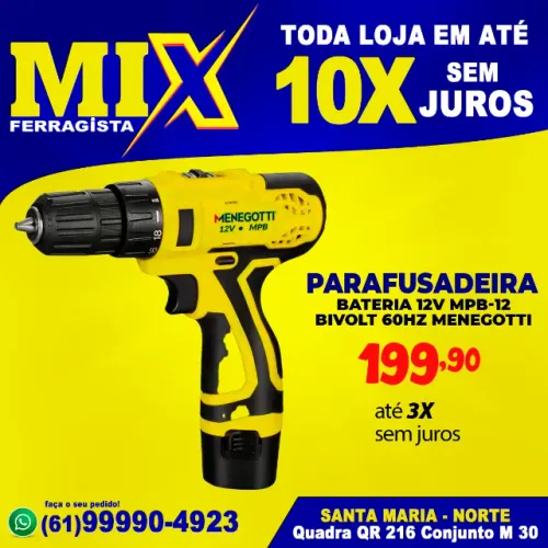 Parafusadeira Bateria 12V MPB-12 Bivolt 60hz Menegotti