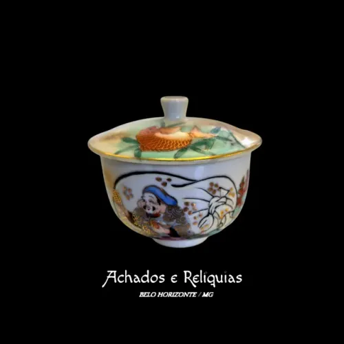 Pote Açucareiro de Porcelana Japonesa Sakura com Tampa