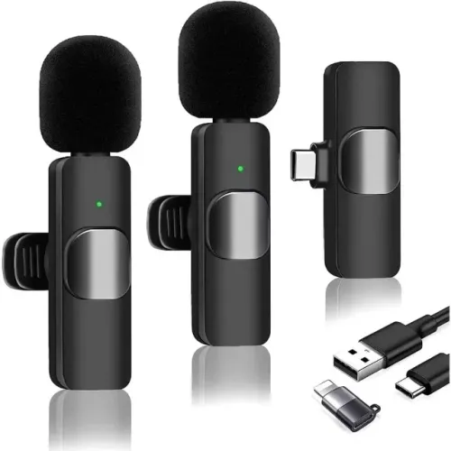 Microfone de lapela duplo Sem Fio K9 Vlog, Compatível com Tipo-C