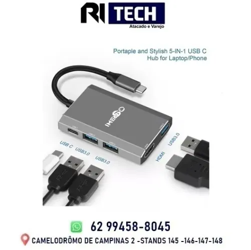 Adaptador Hub Imenso 3 Usb 3.0 1 Hdmi 1 Type-c Notebook 4K Carrega