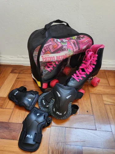 Patins oxer retrô 38 + joelheira e protetor de mão