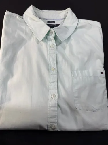 camisa social feminina com bolso tommy hilfiger original verde água xxl