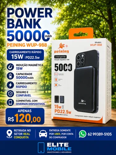 Power Bank Peining 50.000mAh Magnético MagSafe PD 22.5W 15W